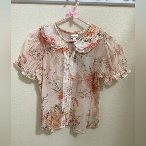 Peter Pan collar floral sheer blouse